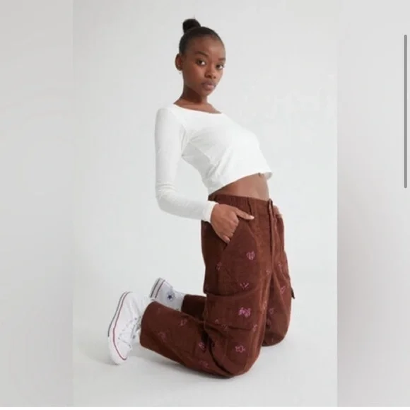 PacSun Brown Cargo Pants with Pink Heart Accents - Picture 7 of 10